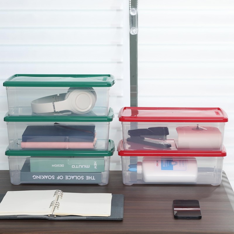 novelinks 6 Qt Storage Box Clear Plastic Stackable Bin with