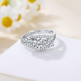 Molioaki Women's 3 Gemstones Engagement Ring 925 Sterling Silver Wedding Rings Women Rings 2ct Brilliant Cut 5A Cubic Zirconia Individual Ring Engagement Wedding Gift, Non-precious metal