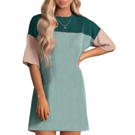 Acelitt Women's Casual Summer Dresses 2024 Fashion Color Block Crewneck Short Sleeve Loose Soft Vacation Beach Ribbed Shift Tshirts Dress Green Small