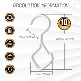 10 PCS S Shaped Hook, S Shaped Metal Hook, S Shaped Hooks Multifunction, S Hooks with Safety Buckle Design, for Hanging Plants, Lights, Kitchenware, Pots, Pans, Utensils, Clothes, Towels (White).