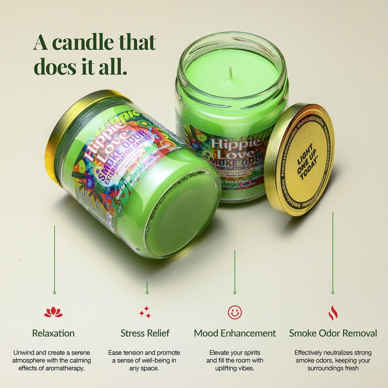 Smoke Odor Exterminator 13oz Jar Candle, Hippie Love