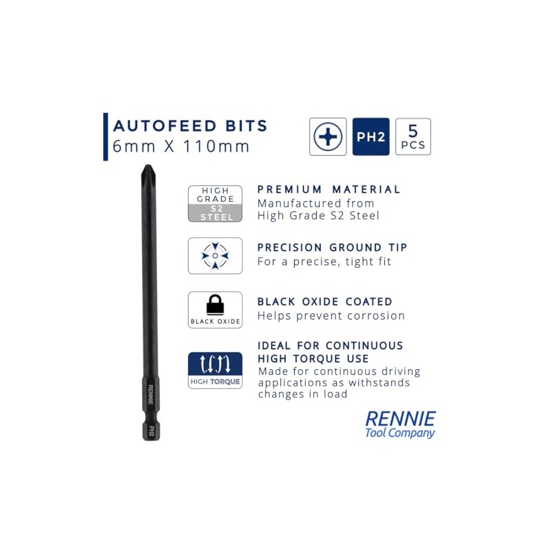 5 x Rennie Tools 110mm Long PH2 Compatible with Makita