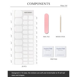 AutyaMee Semi Cured Gel Toenail Strips (White T05), 32 Pcs Gel Pedi Stickers, Wraps, UV Light Required, Salon Quality, Long Lasting