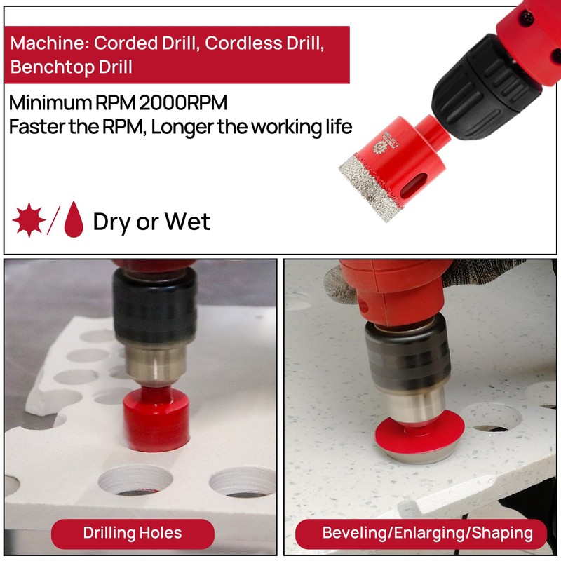 Diamond Core Drill Bits Set - FOCSTOL 10pcs (6/8/10/20/25/28/32/35/50mm+35mm Beveling