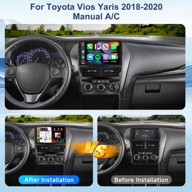 2+64G for Toyota Vios Yaris 2018-2020 Manual A/C Car Radio with Wireless Carplay/Android Auto,Android Car Stereo 9inch Touch Screen GPS Navigation WiFi Bluetooth FM/RDS Mirror Link SWC Backup Camera
