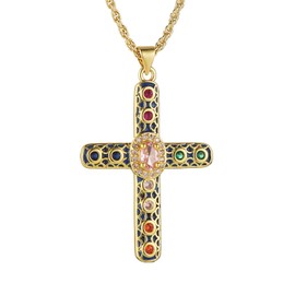 HZMAN Gold Cross Necklace for Women 18K Gold Plated Necklace Dainty Retro Cubic Zirconia Cross Necklace Pendant Jewelry Gift (Colorful-1)