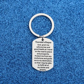 WUSUANED St Christopher Patron Saint of Traveler Traveler's Prayer Keychain Going Travelling Gift