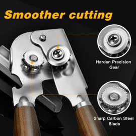 Upgraded Efficient Manual Can Opener - Selected Solid Wood Handle, Sharp and Smooth Blade Edge, Portable Design, Easy-Open Large Knob, Versatile for Various Bottle Caps（Agarwood）