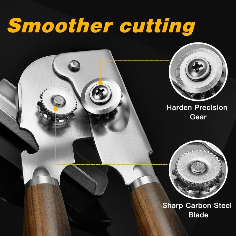 Upgraded Efficient Manual Can Opener - Selected Solid Wood Handle,