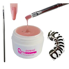 Purenail | Fibergel 1-phase gel pink | 30 ml | + 1 gel brush + 10 extensions chaboles, easy modelling | artificial nails | nail clips, gel construction, shaping, UV and LED use