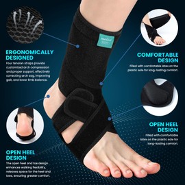 Welnove Foot Drop Brace with Arch Support – AFO Ankle Support for Walking to Aid Lower Limb Stability Due to Drop Foot, MS, TBI, Spinal Cord Injury, and Cerebral Palsy (Right)
