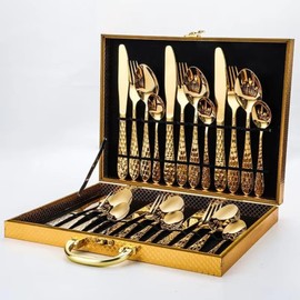 24-Piece Gold Flatware Silverware Set – 18/10 Stainless Steel Cutlery for Rust Resistance & Strength – Mirror Polished,Service of 6 Knife,Fork,Spoon for Family & Gift Use-Dishwasher Safe