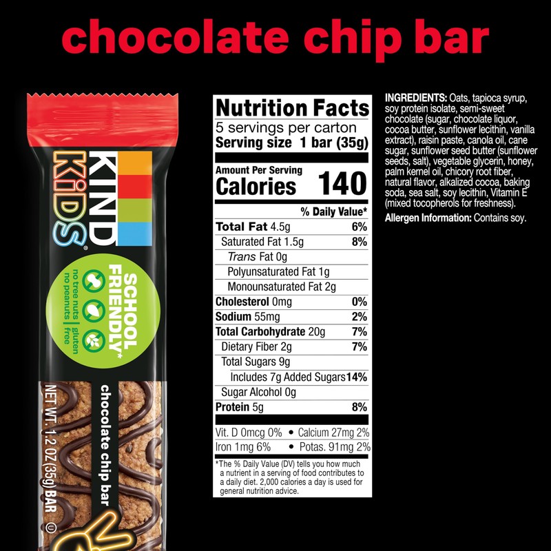 KIND Kids Snacks, Chocolate Chip Bar, Tree Nut and Peanut