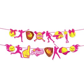 2pcs Softball Party Banners – Softball Birthday Party Decoration Easy-to-Softballs Player Party Garlands with Softballs Player, Bat & Trophy Designs for Girls Birthdays & Sport-Themed Celebrations
