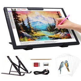 Zocelight Rechargeable A4 Light pad(13.46"x 9.84") with Stand & Clip for Diamond Painting,Light Box with 6 Levels of Brightness,Diamond Art Kits for Adults,Wireless Light Table for Diamond Art,Tracing