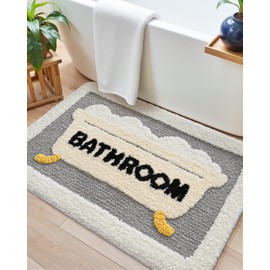 DEXI Bathroom Rug Washable, 24x43 Non Slip Cute Bath Mat Absorbent, Soft Plush Microfiber Bathmat Quick Dry for Shower Floor, Grey and Beige
