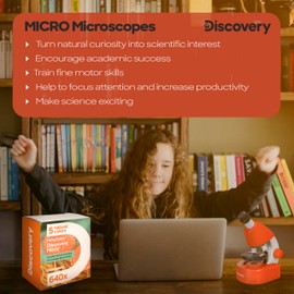 Discovery Micro Terra Learning Microscope for Children and Beginners with Coloured Book in Italian Language in Set, Red