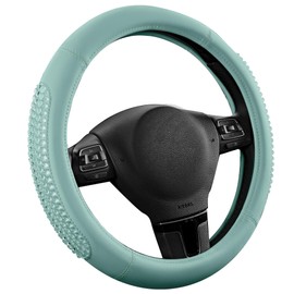 PIC AUTO Steering Wheel Cover, Glitter Gel Particles & Mint Luxury Leather Car Steering Cover, Universal Fit 14.5"-15.5" Anti-Slip Car Wheels Cover for Girls & Women