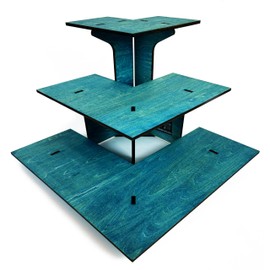 Torched 3-Tier Ebony Retail Table Display Corner Stand with Shelves for Products - Portable