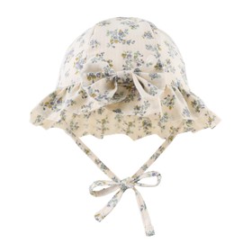 Baby Girl Sun Hat with Bow Flower Cotton Infant Bucket Hat Summer Toddler Kids Beach Hats for Girls 0-2 Years (3-6 Months, Purple Flower)