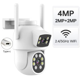 In Stock 4MP Outdoor Video Wireless WiFi Network IP PTZ Camera Eseecloud APP Dual Lens CCTV Home Smart CameraNetwork: Wi-Fi, Resolution: 1920P