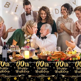 3 Pack 60th Birthday Tablecloth Decorations for Men Women, Black Gold Happy 60 Birthday Theme Table Cover Party Supplies 60 Year Old Birthday Plastic Disposable Rectangular Table Cloth (60th)