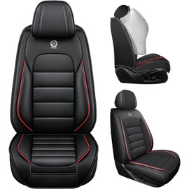 Bitablue Car Seat Covers Fit for Toyota Camry 2015-2026, Waterproof PU Leather Car Seat Protector Full Set, Auto Seat Covers for Car(Black&Red,Front Set)