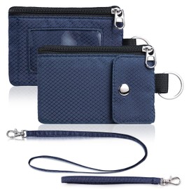 Artpaxy Minimalist Wallet For Mens Womens, Keychain RFID Blocking Zipper Small Wallet with ID Window 2 Lanyards,Water Resistant Travel Cash Card Coin Case Boys Girls