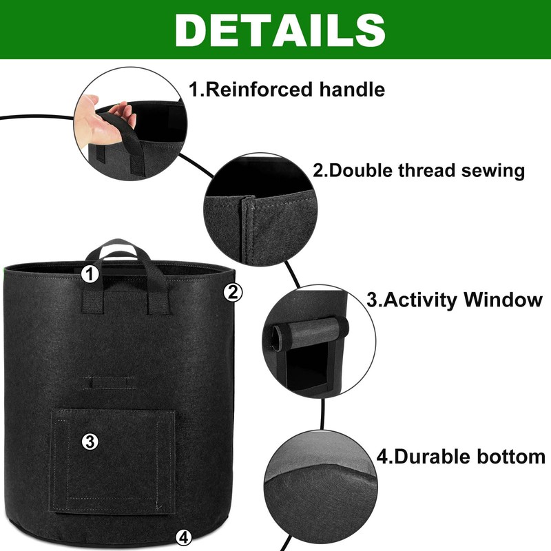 OPPOLIFE 4-Pack 10 Gallon Potato Grow Bags with Flap Window,