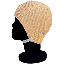 Blue Reef Bubble Pimple Effect Light Shades Single Solid Colour Ladies Classic Retro Swimming Hat Swim Cap One Size Average Adults Adjustable Strap (Pastel Peach)