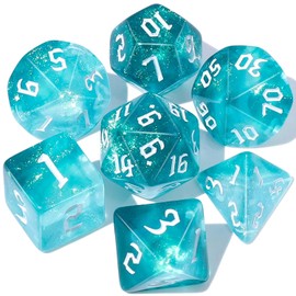 CiaraQ DND Polyhedral Dice Set for Dungeons and Dragons RPG MTG Role Playing Table Games-with 1 Dice Pouch (Aquamarine + Glitter)