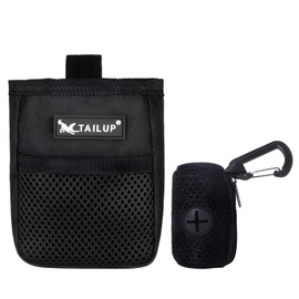 Dog Treat Pouch Walking Bag - Black Dog Training Treat Pouch with Waist Clip and Poop Bag Holder, 600D Oxford Dog Treat Bag for Walking & Outdoor Training