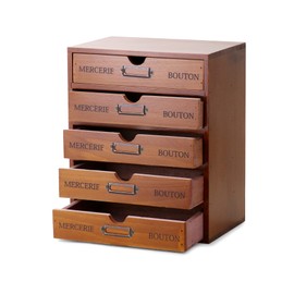 QWORK Vintage Wooden Home Office Desk Organizer with 5 Drawers - Rustic Desktop Storage Box for Jewelry, Cosmetics, Craft Paper & More