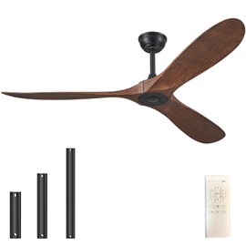 wodiston 60'' Ceiling Fan No Light with Remote Control,Outdoor Ceiling Fan with DC Reversible and Silent Motor,3 Plastic Blades,Dark Walnut Ceiling Fan for Patios,Living Room,Bedroom
