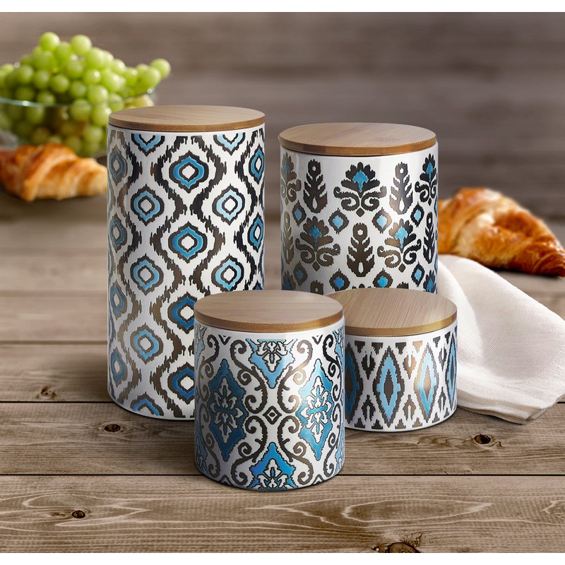 American Atelier Ceramic Canister Set (4 Piece), Blue/Gold