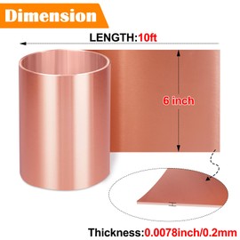 YuJingKey Copper Foil Sheet Roll, 6in x 10Ft Copper Sheet, 0.2mm Copper Flashing for House Repair & DIY Projects