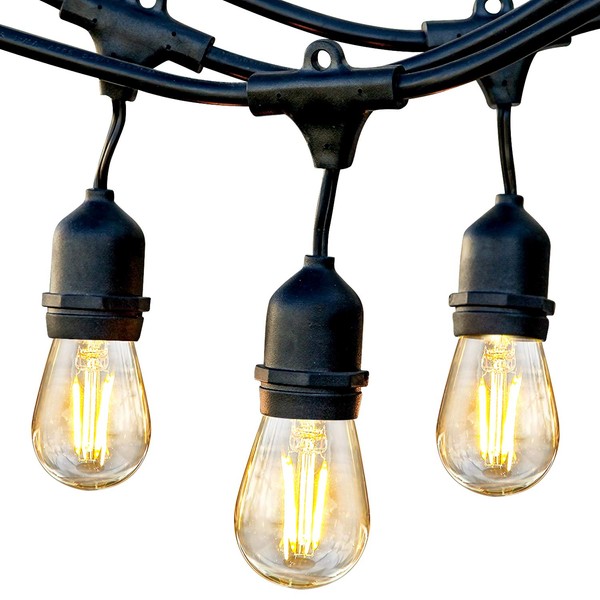 Brightech Ambience Pro - Waterproof LED Outdoor String Lights - Hanging 1W Vintage Edison Bulbs Create Bistro Ambience On Your Gazebo - 24 Ft Commercial Grade Cafe Lights, Dimmable