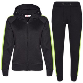 A2Z 4 Kids Girls Boys Tracksuit Plain Zipped Hooded Sweatshirt Top Bottoms Gym Jogging - T.S 102 Black Neon Green 7-8