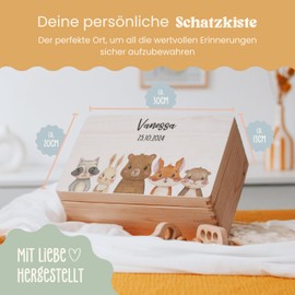 Lilletå ® Memory Box Animals Forest - Memory Box Baby with High-Quality Colour Print - Baby Child Memory Box Wood - Gift Birth Girl Boy
