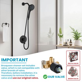 brassqueen Magnetic Shower Faucet Set with 5-Settings Handheld Spray Magnetic Docking Shower Head System with Rough-in Valve and Shower Trim Kit without Tub Spout Matte Black