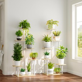 Plant Stand Indoor with Grow Lights - 6 Tiered Tall Metal Shelf for Indoor Plants Multiple, 2 Pack Lighted Corner Rack Flower Display Holder White