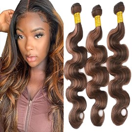 Tuheerst Bundles Human Hair Extensions Capelli Veri Tessitura Body Wave Bundles Highlight Brown 3 Bundles No Smell Brazilian Remy Hair Capelli Umani Brazilian Tessitura 18 Pollice