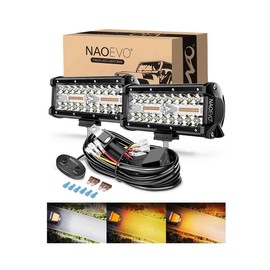NAOEVO 7 Inch LED Light Bar, 240W 24,000LM OffroadFog/Driving Lights LED Pods with 2 Leads Wiring HarnessKit, Spot Flood Combo Beam, LED Work Lights for TruckBoat UTV ATV, 2-Pack - Color: White/Amber/White&Amber