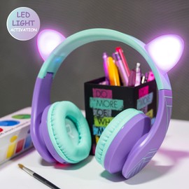 Auriculares Bluetooth PowerLocus para niños, auriculares plegables inalámbricos de diadema, auricular con micrófono, límite de volumen de 85DB, auriculares inalámbricos y con cable con Micro SD, FM