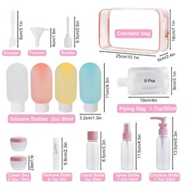 DIYJEP Pack of 25 Travel Bottles for Filling, Reusable Filled Squeeze Bottle Squeeze Bag Set with Toiletry Bag, Aeroplane Gadgets in Travel Size, Travel Accessories for Shampoo, Lotion, Cosmetics