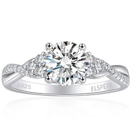Elspeth 925 Sterling Silver Women Wedding Ring Engagement Rings, Infinity Ring Round Cut 1.2 Carat Simulated Diamond Promise Wedding Bridal Ring, Eternity Rings Gift for Mom/Wife/Girlfriend Size 9