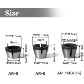Mesee 3 Pieces Router Collet Chuck, High Precision Router Bit Collet Chucks Clamping Adapter for Woodworking Engraving Trimming Machine Tool - 6mm 6.35mm 8mm