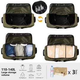 CONTAIL 32" Soft-Sided Rolling Duffle Bag with 2 Wheels,Expandable from 110L to 140L, Foldable Travel Duffel with Multiple Compartments