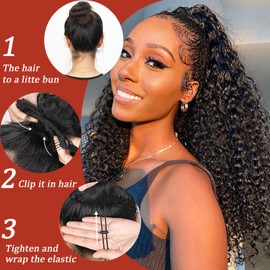 SAKALAKA Kinky Curly Long Ponytail Extension Human Hair with Drawstring Human Hair Ponytail for Women Real Human Hair Ponytail Extension Natural Color 22inch