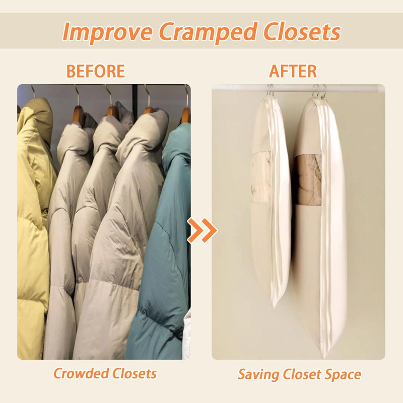 Space Saving Hanging Garment Bag with Self Compression Zipper, Heavy-Duty